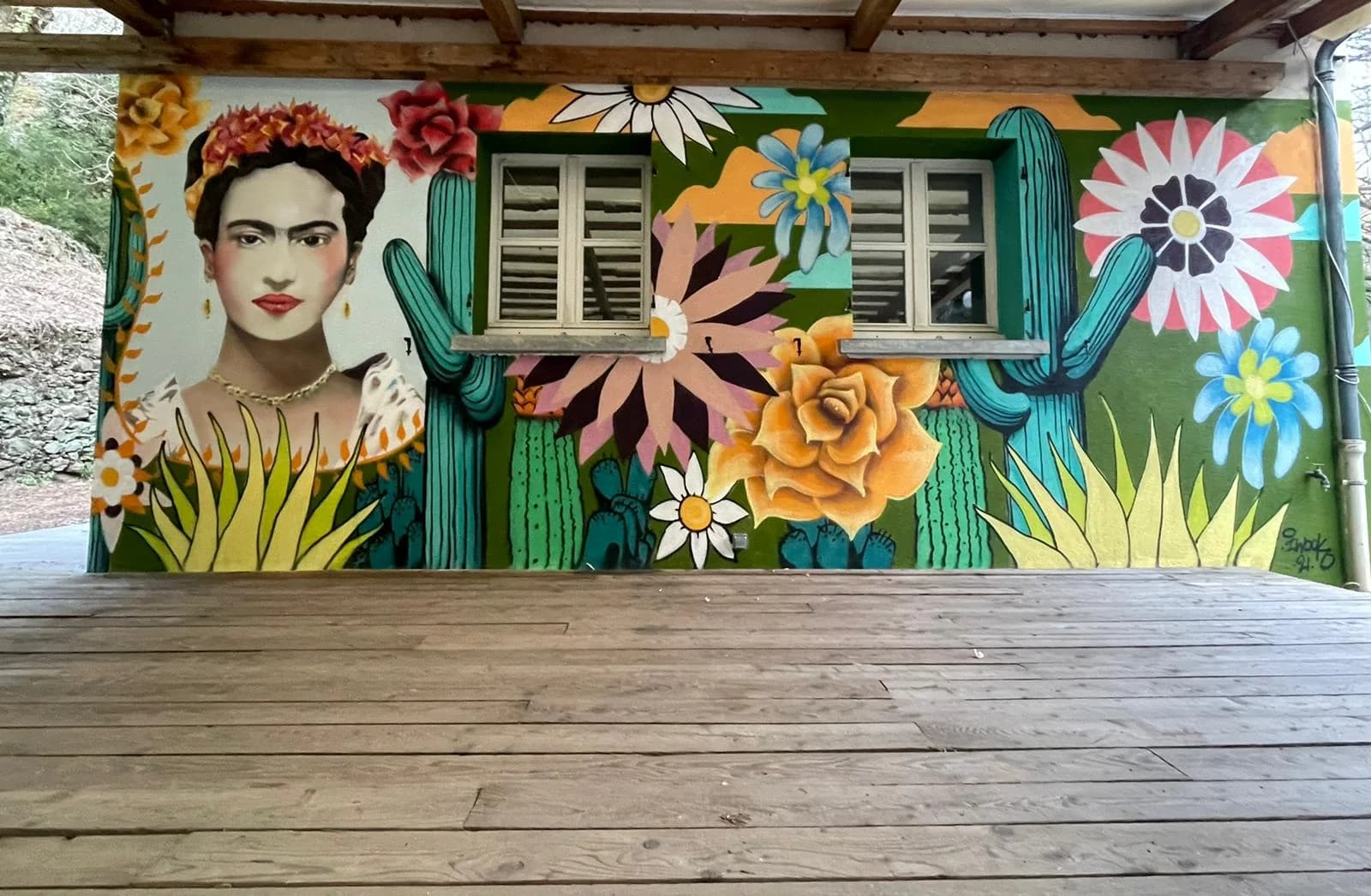Fresque piscine camping — décoration aquatique